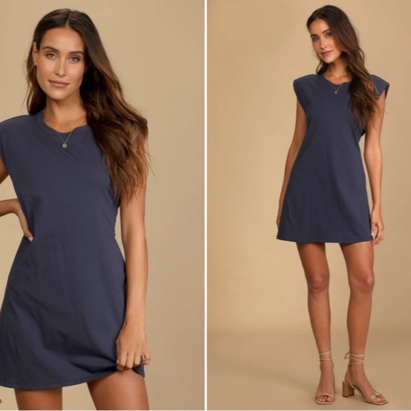 LULUS Flirty Casual Resortwear Vacation Brunch Navy Comfortable Mini Dress NWOT - Picture 6 of 6